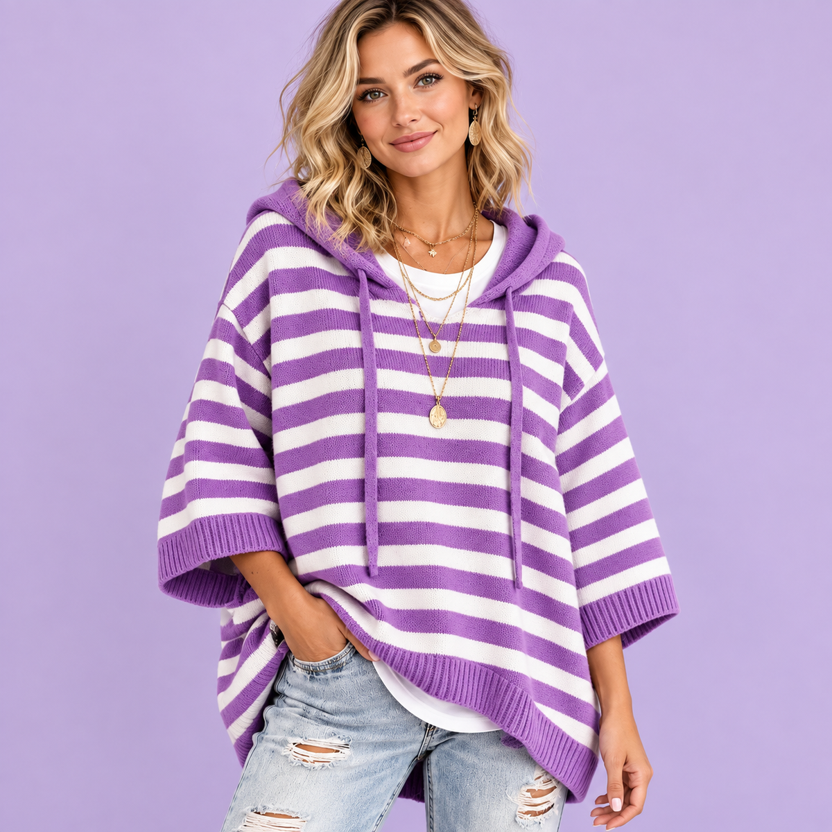 Women's Oversized Knit Hoodie – Cozy Relaxed Fit Sweater