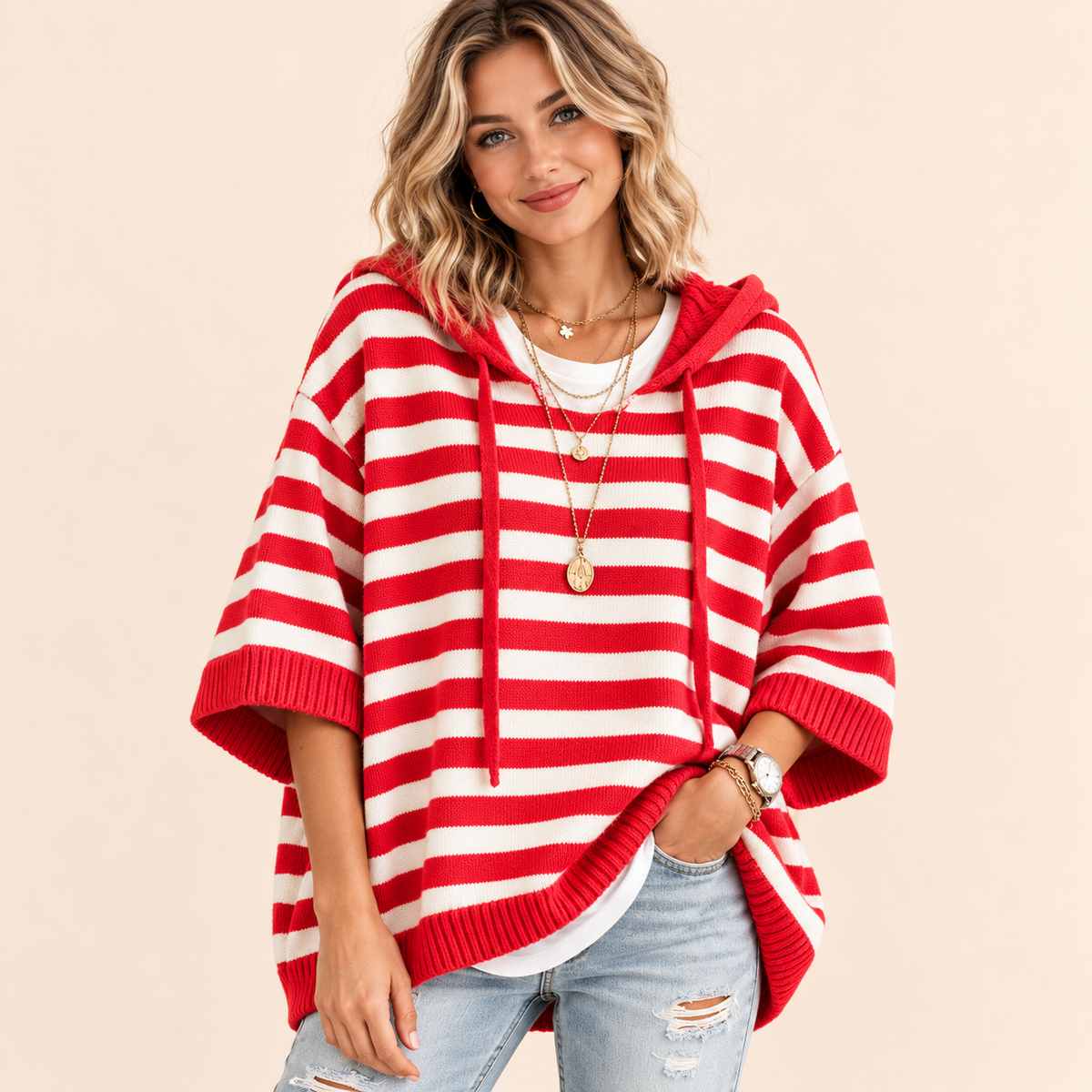 Women's Oversized Knit Hoodie – Cozy Relaxed Fit Sweater