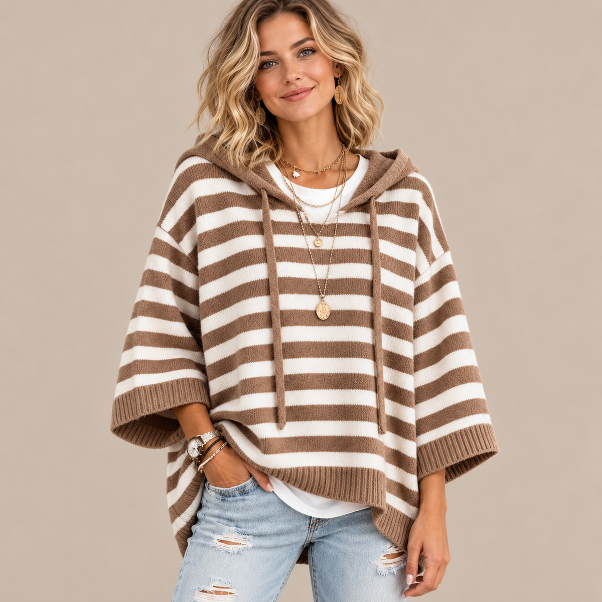 Women's Oversized Knit Hoodie – Cozy Relaxed Fit Sweater