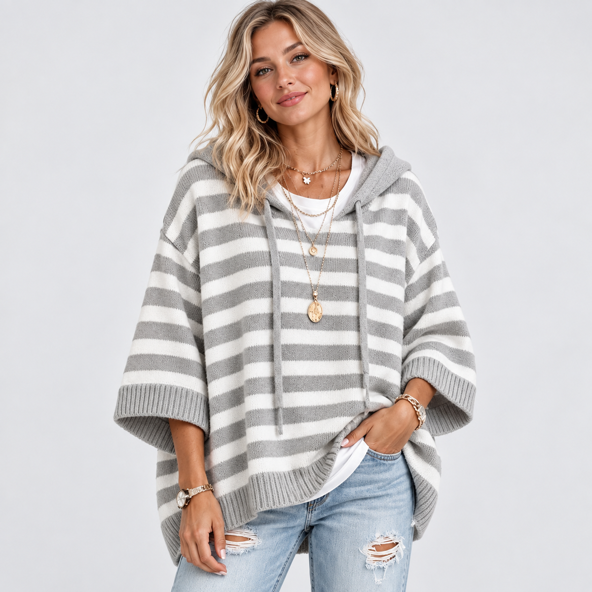 Women's Oversized Knit Hoodie – Cozy Relaxed Fit Sweater