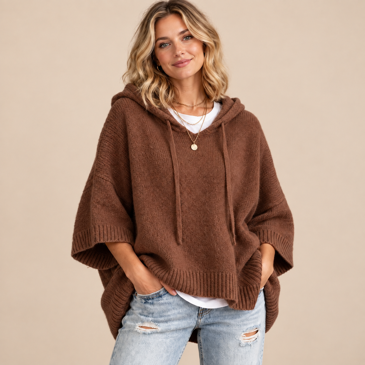 Women's Oversized Knit Hoodie – Cozy Relaxed Fit Sweater
