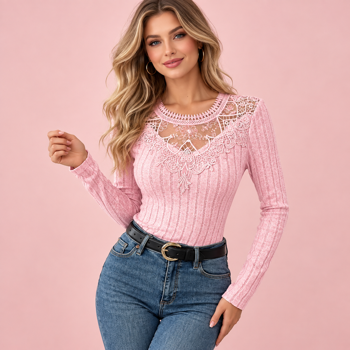 Women's Elegant Lace-Trim Top