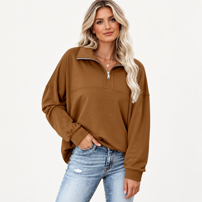 Women’s Oversized Waffle Knit Half-Zip Pullover
