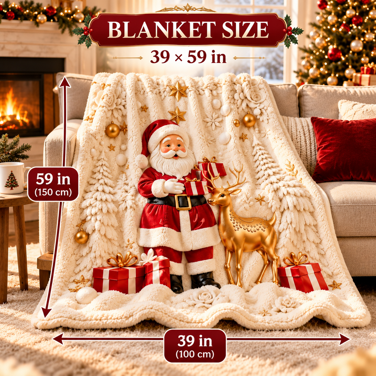 Cozy Christmas Sherpa Throw Blanket
