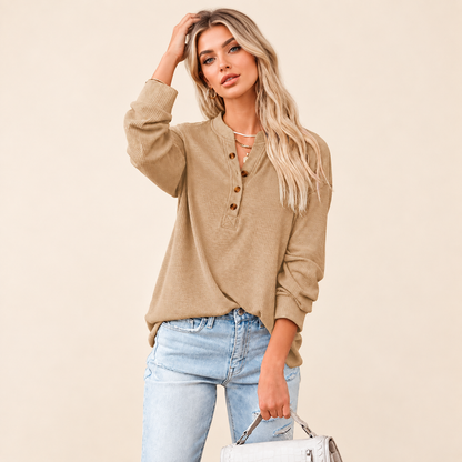Women's Everyday Ribbed Henley Top