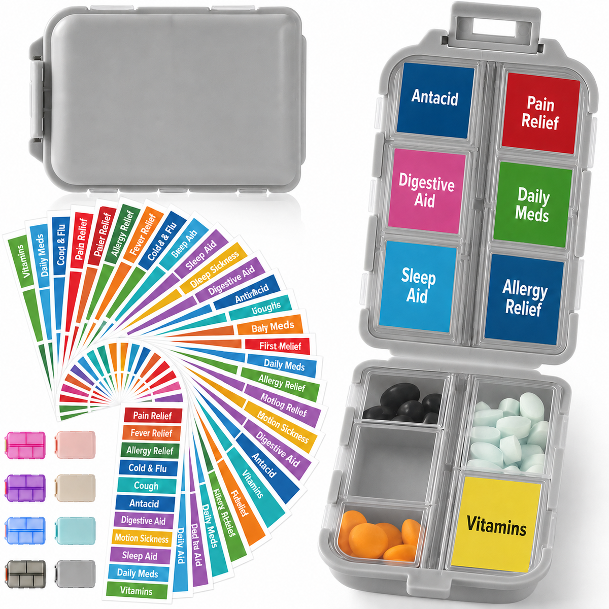 💊 Travel Pill Organizer with 200 Labels | 10 Compartments ✈️