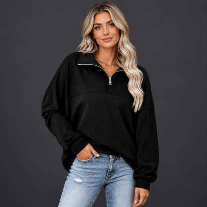 Women’s Oversized Waffle Knit Half-Zip Pullover