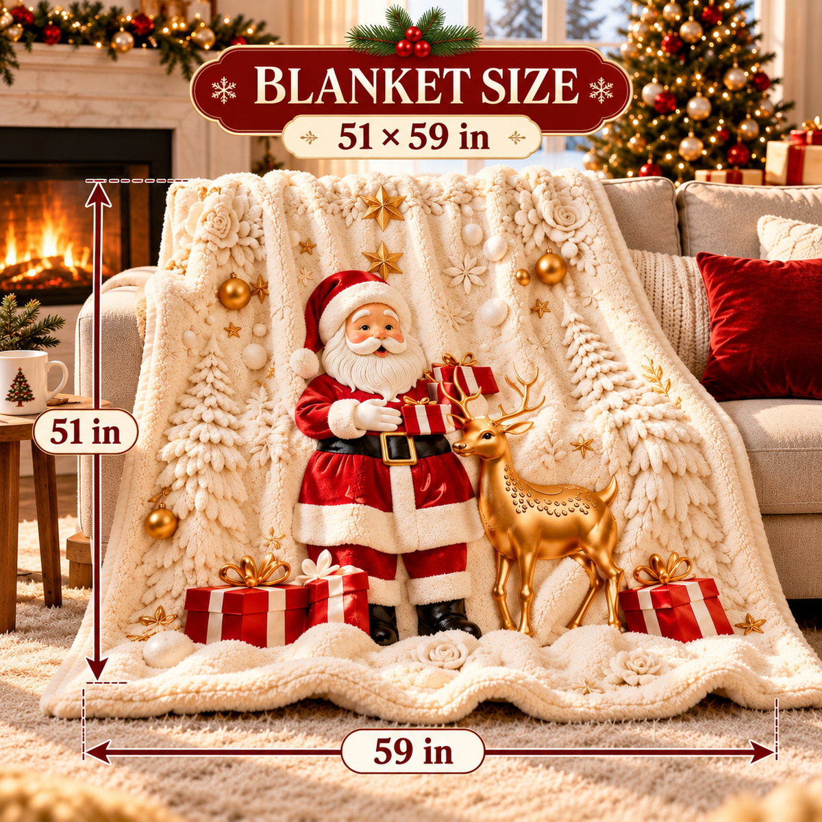 Cozy Christmas Sherpa Throw Blanket