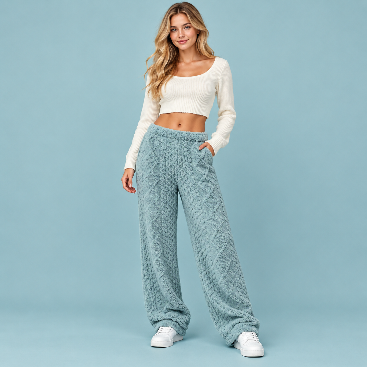 Women’s Cozy Cable-Knit Wide-Leg Pants