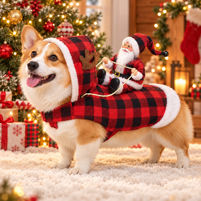 3D Santa Rider Dog Christmas Costume – Soft Fleece Reindeer Outfit