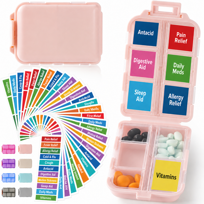 💊 Travel Pill Organizer with 200 Labels | 10 Compartments ✈️