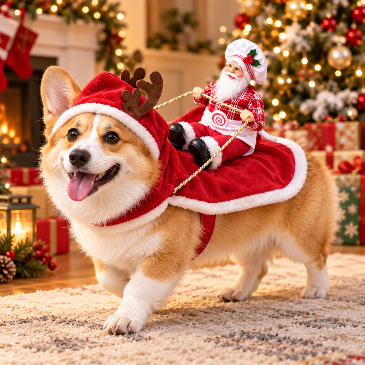 3D Santa Rider Dog Christmas Costume – Soft Fleece Reindeer Outfit