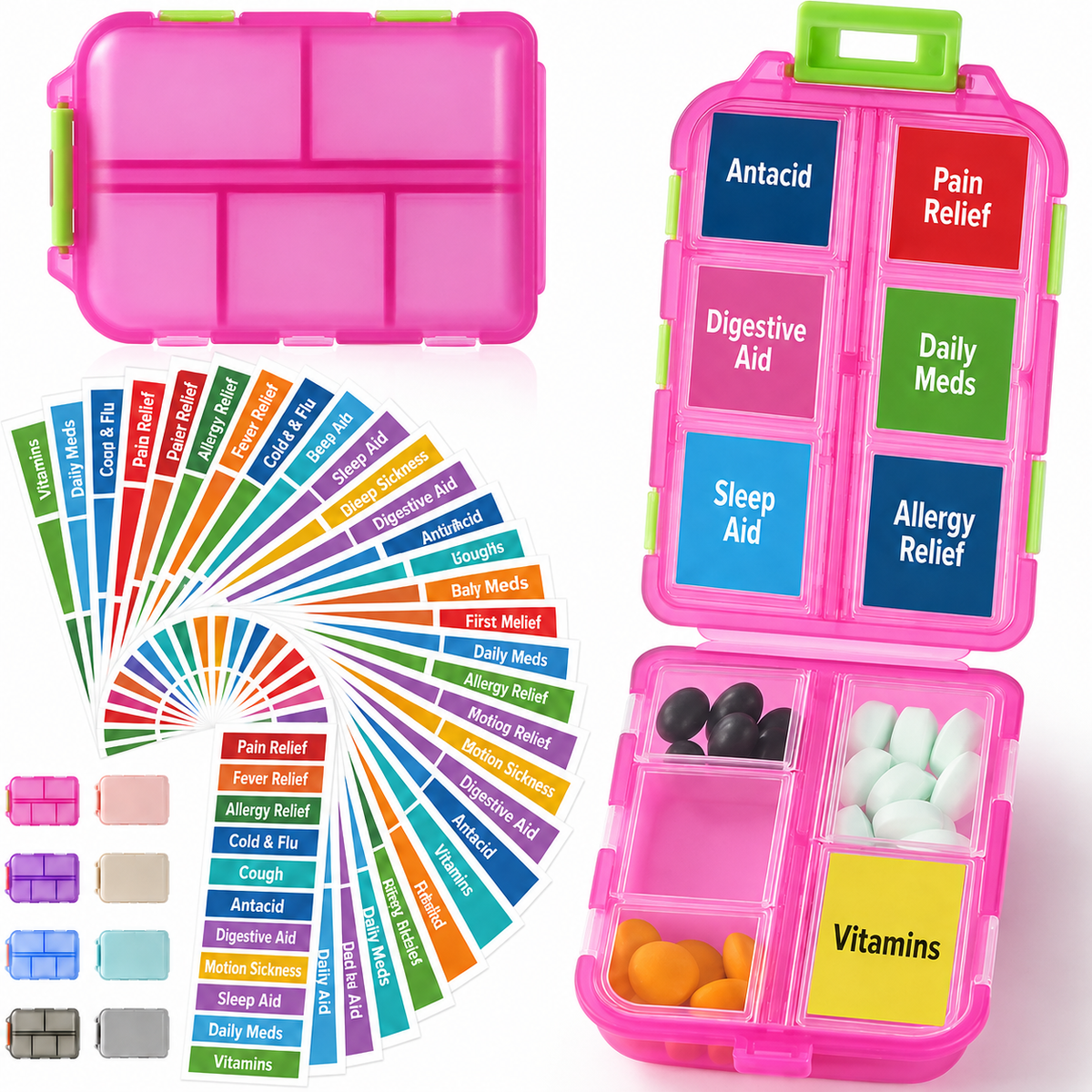 💊 Travel Pill Organizer with 200 Labels | 10 Compartments ✈️