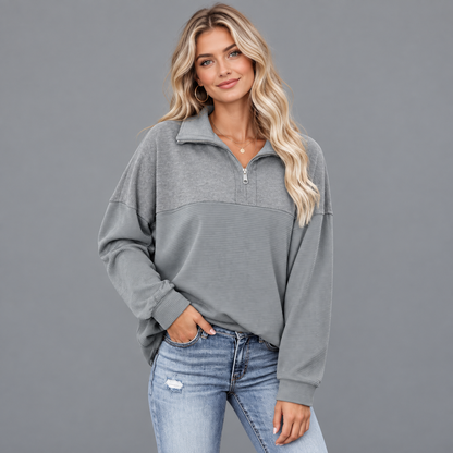 Women’s Oversized Waffle Knit Half-Zip Pullover