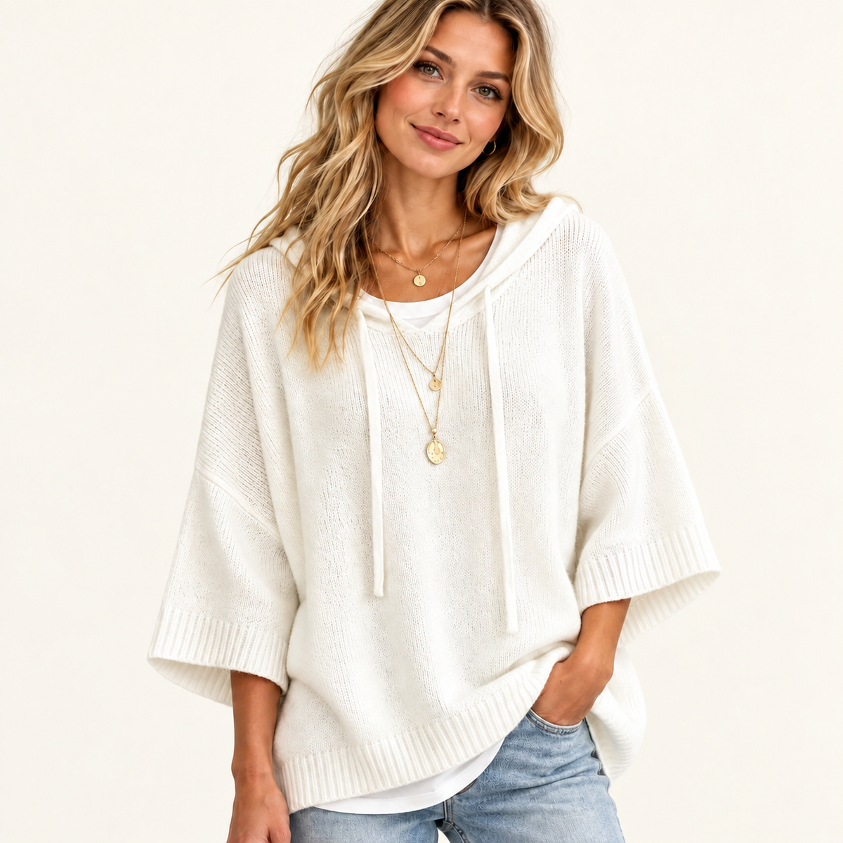 Women's Oversized Knit Hoodie – Cozy Relaxed Fit Sweater