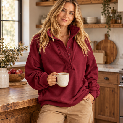 Women’s Oversized Henley Sweatshirt