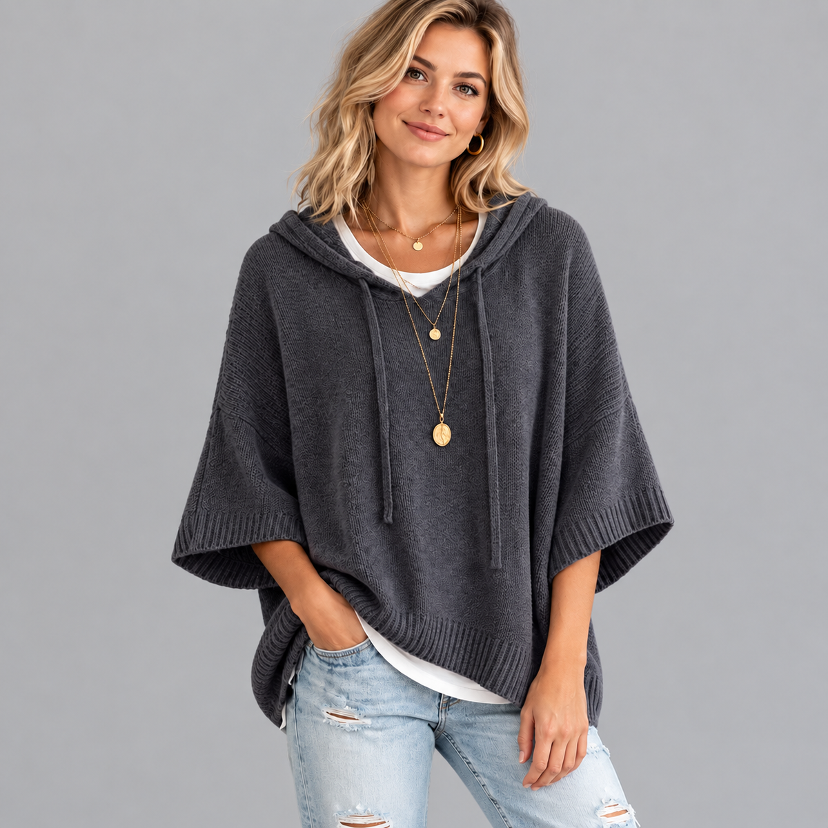 Women's Oversized Knit Hoodie – Cozy Relaxed Fit Sweater