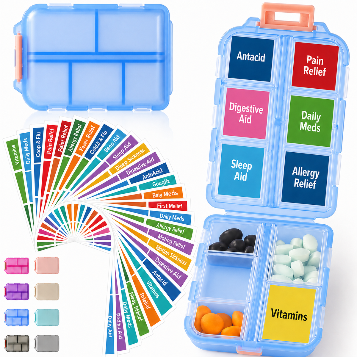 💊 Travel Pill Organizer with 200 Labels | 10 Compartments ✈️