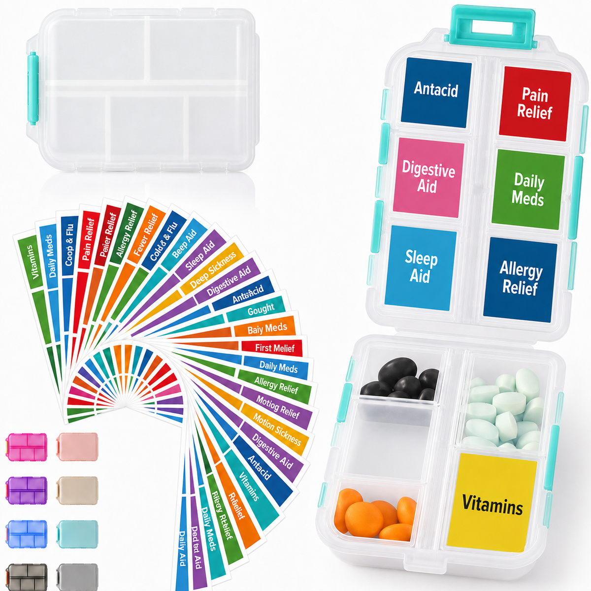 💊 Travel Pill Organizer with 200 Labels | 10 Compartments ✈️