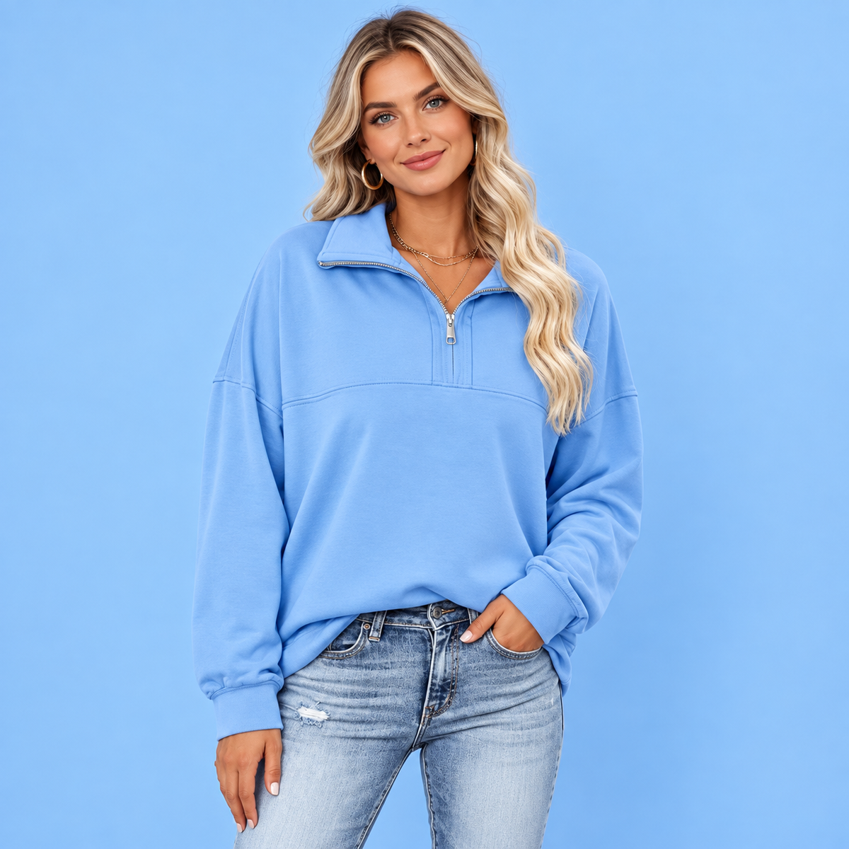 Women’s Oversized Waffle Knit Half-Zip Pullover