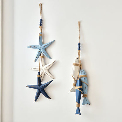 🌊 Coastal Serenity | Mediterranean Distressed Starfish & Fish Hanging Rope Wall Ornaments ✨