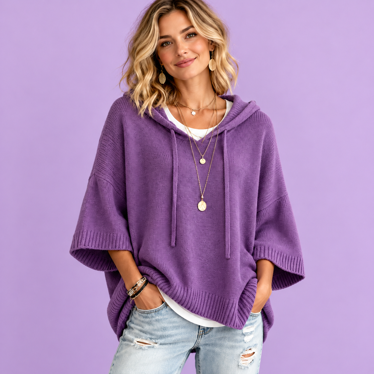 Women's Oversized Knit Hoodie – Cozy Relaxed Fit Sweater