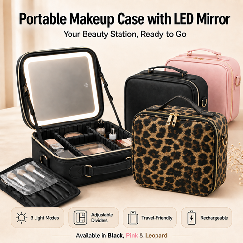 👜 Portable Makeup Case with LED Mirror
