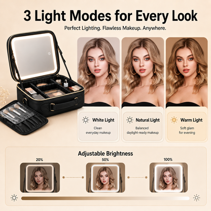 👜 Portable Makeup Case with LED Mirror