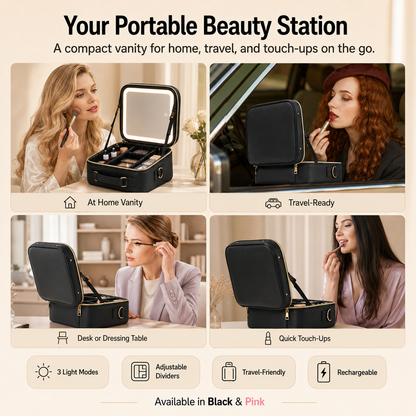 👜 Portable Makeup Case with LED Mirror